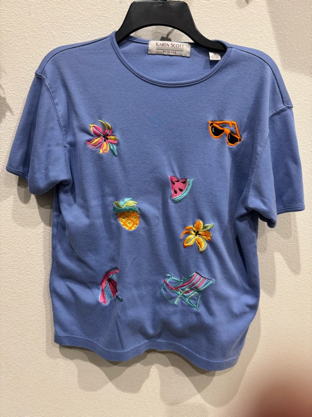 Karen Scott Blue Embroidered Summer Tee